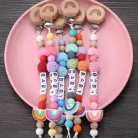 Personalize Name Pacifier Clips Holder Baby Silicone Rainbow Pacifier Holder Chain Baby Handmade Dummy Clips Teether Gift Custom 2
