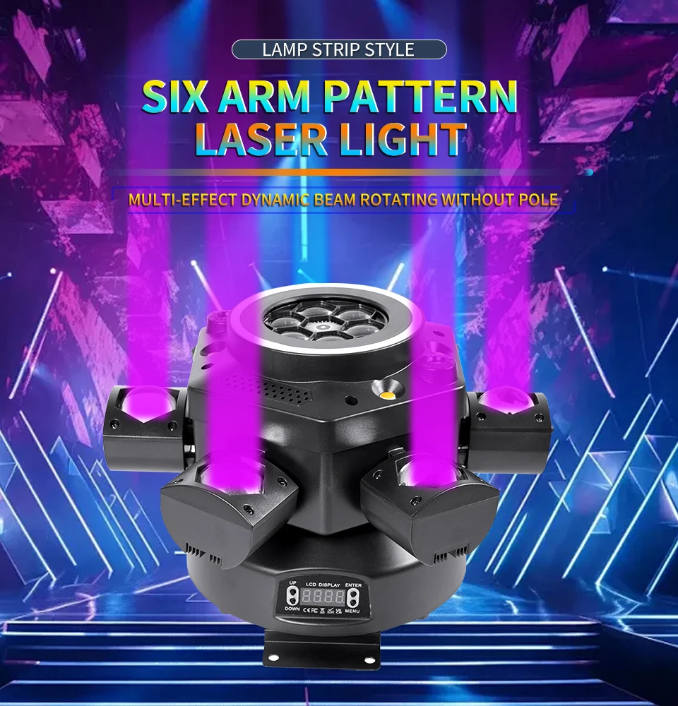 Remote 6 Arm Pattern Moving Head Light RGBW 120W Mini 6 Head Strobe Effect Stage