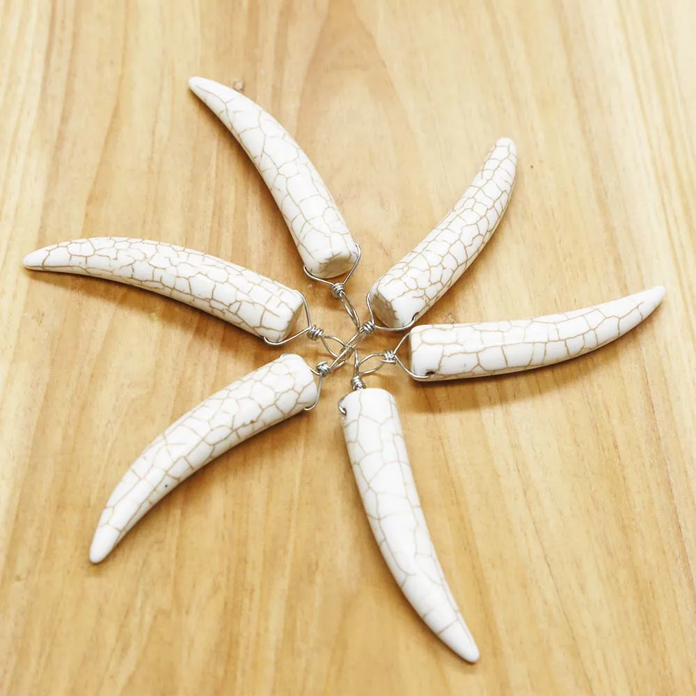 Natural Semi Precious Stone Bull Horn Piercing Necklace Pendant Charms Fashion Jewelry Accessories Wholesale 20Pcs Free Shipping