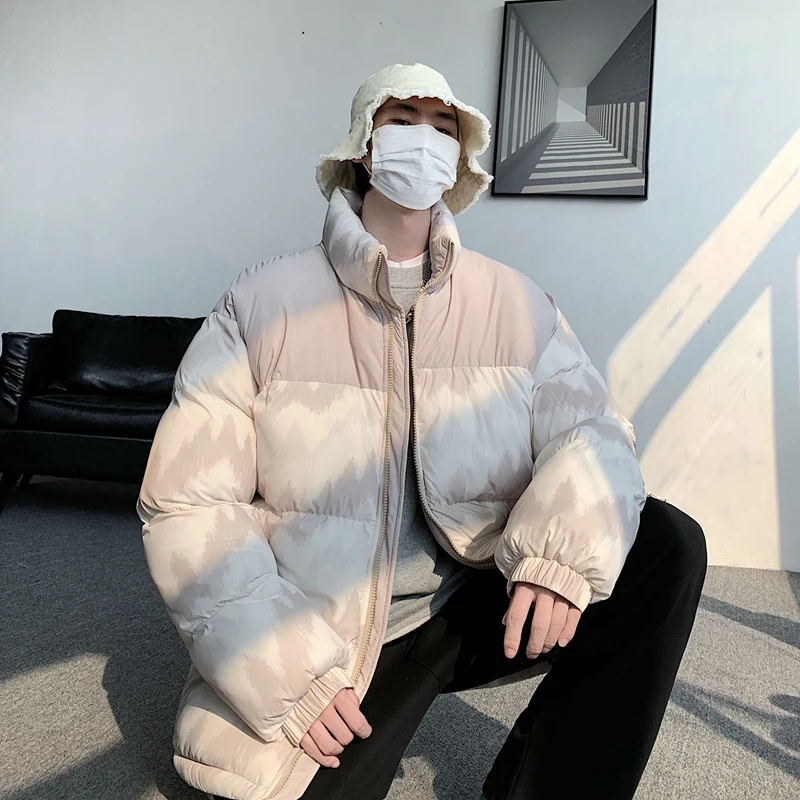 Oversize Men Jacket Winter Patchwork Stand-up Collar Printing Coat Cotton-Padded Jacket Unisex Thick Warm Vintage Fashion Parkas