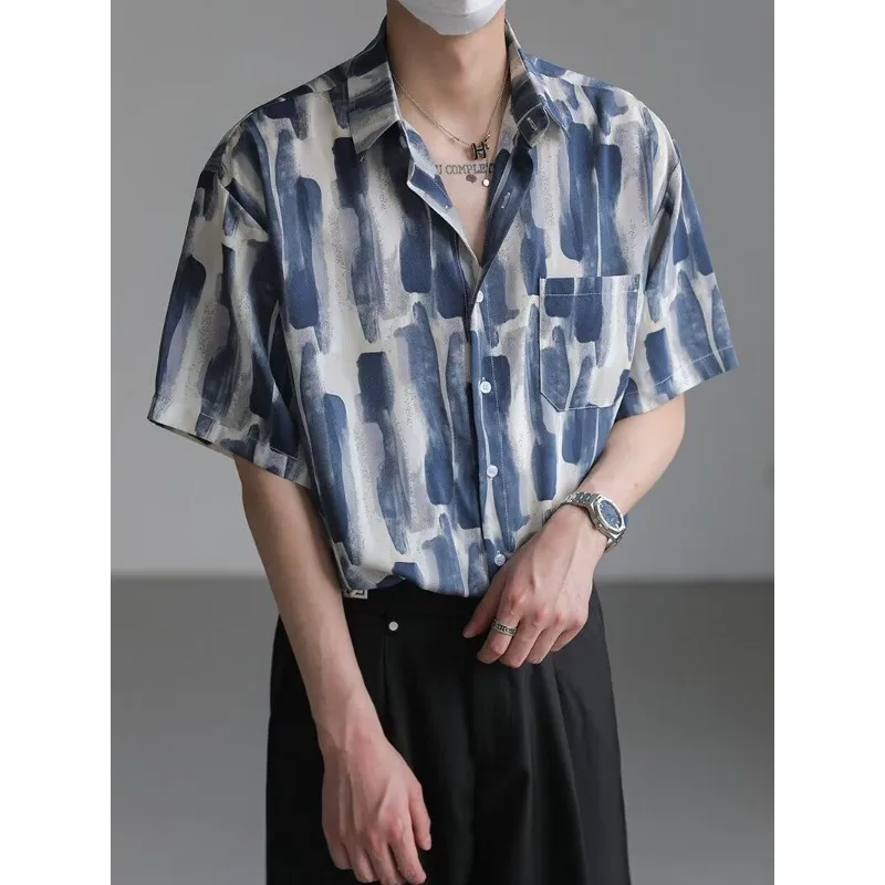 

Summer Men's Vacation Short Sleeve Shirt Non-Ironing Short Sleeve Shirt Thin Ice Silk High-Grade Drape Half Sleeve Shirt