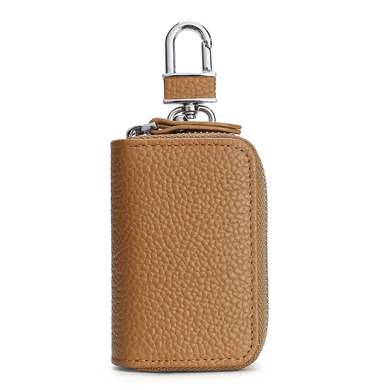 Crazy Horse leather key chain bag double zipper leather car key bag General Motors multi-purpose home double keycase