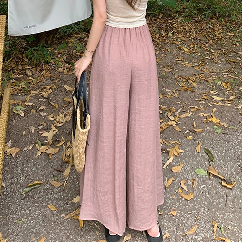 Women Y2K Streetwear Oversized Lace Up Pleated Casual Wide Leg Pants Summer Trendy Solid Elastic High Waist Trousers Pantalones