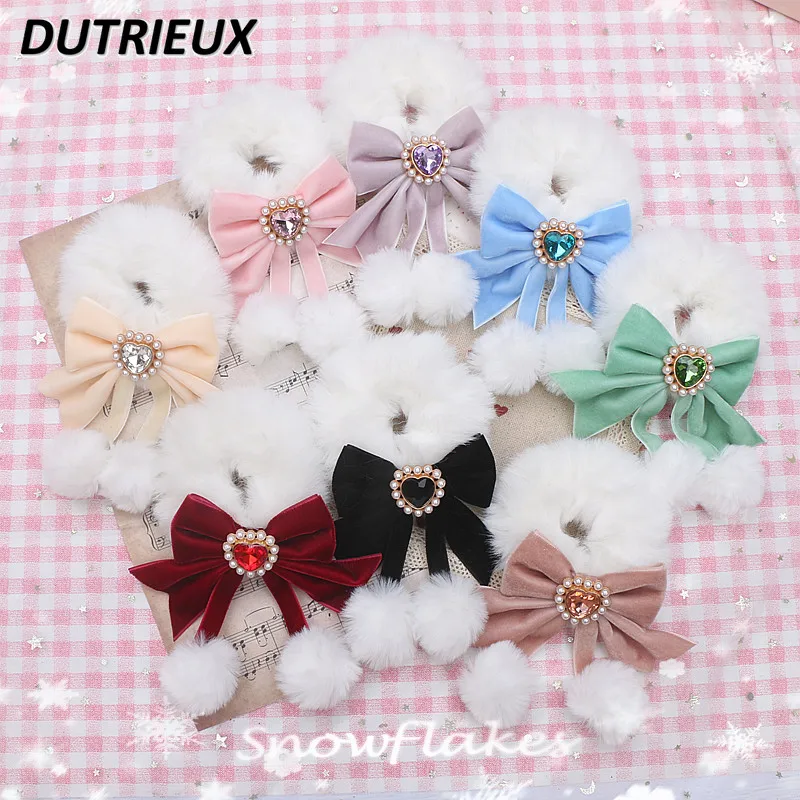 

Sweet Cute JK Student Barrettes Female Mine Velvet Butterfly Headdress Hair Ball Heart Shape Rhinestone Terry Hair Accessories