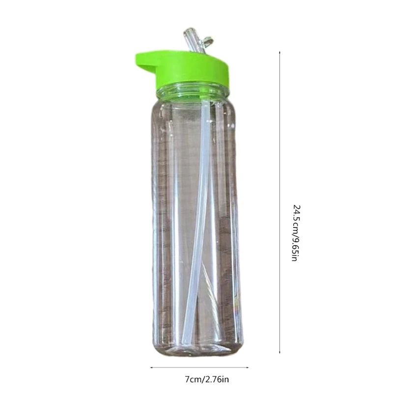 누출 방지 스포츠 물병 체육관 사이클링 하이킹 캠핑을위한 밀짚 넓은 입 컵이있는 700ml 투명 플라스틱 병