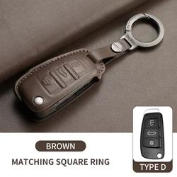 Premium Leather Car Key Case Cover with Keychain - Luxury Auto Accessories (Brown D1)