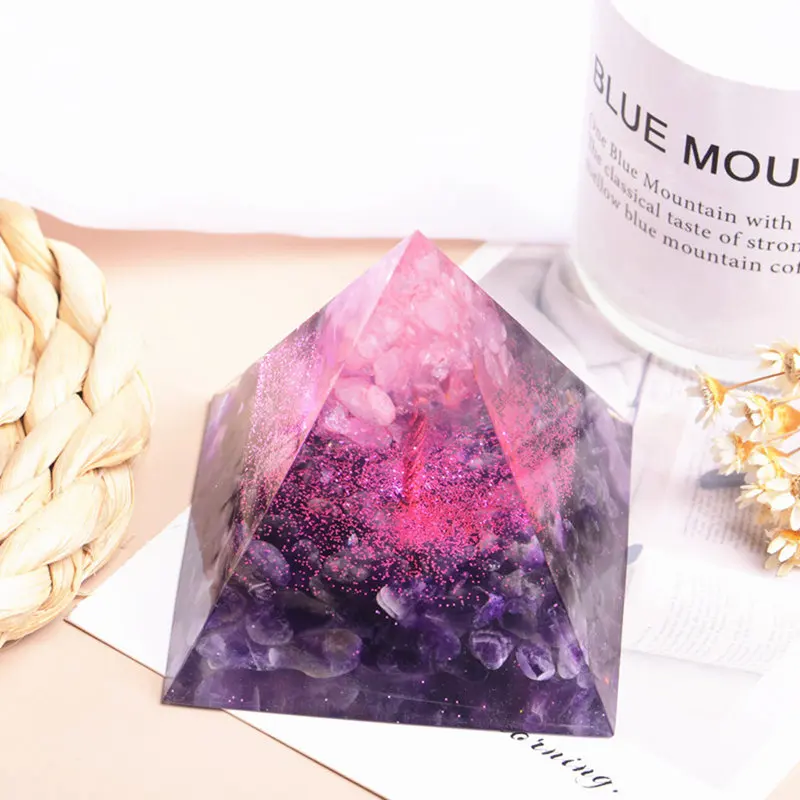 Top Natural Rose Quartz Crystal Tree of Life Orgonite Pyramid Healing Chakra Energy Orgone Tower Amethyst Stone Craft Home Decor 4