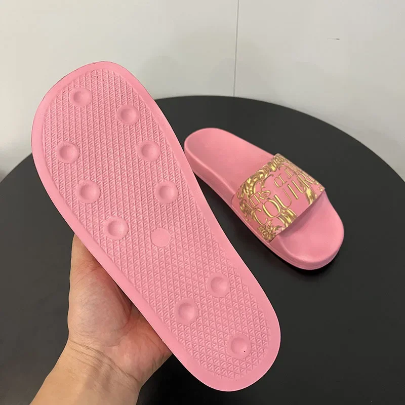 High-quality Pink Letter Print Vietnamese Cambodian Nigerian 2023 Summer Flat Heel Sandals Rubber Outsole Women's Slippers 4
