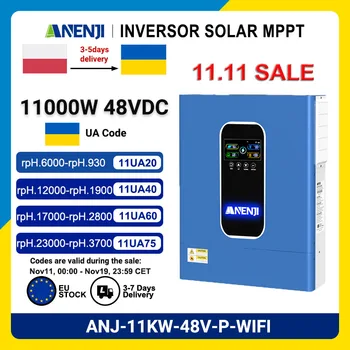 อินเวอร์เตอร์ไฮบริดพลังงานแสงอาทิตย์ ANENJI 2025 รุ่นใหม่ 11KW 48V ระบบ MPPT คู่ อินเวอร์เตอร์คลื่นไซน์บริสุทธิ์ 230VAC 160A หน้าจอสี รองรับการเชื่อมต่อแบบคู่และแบบขนาน 1