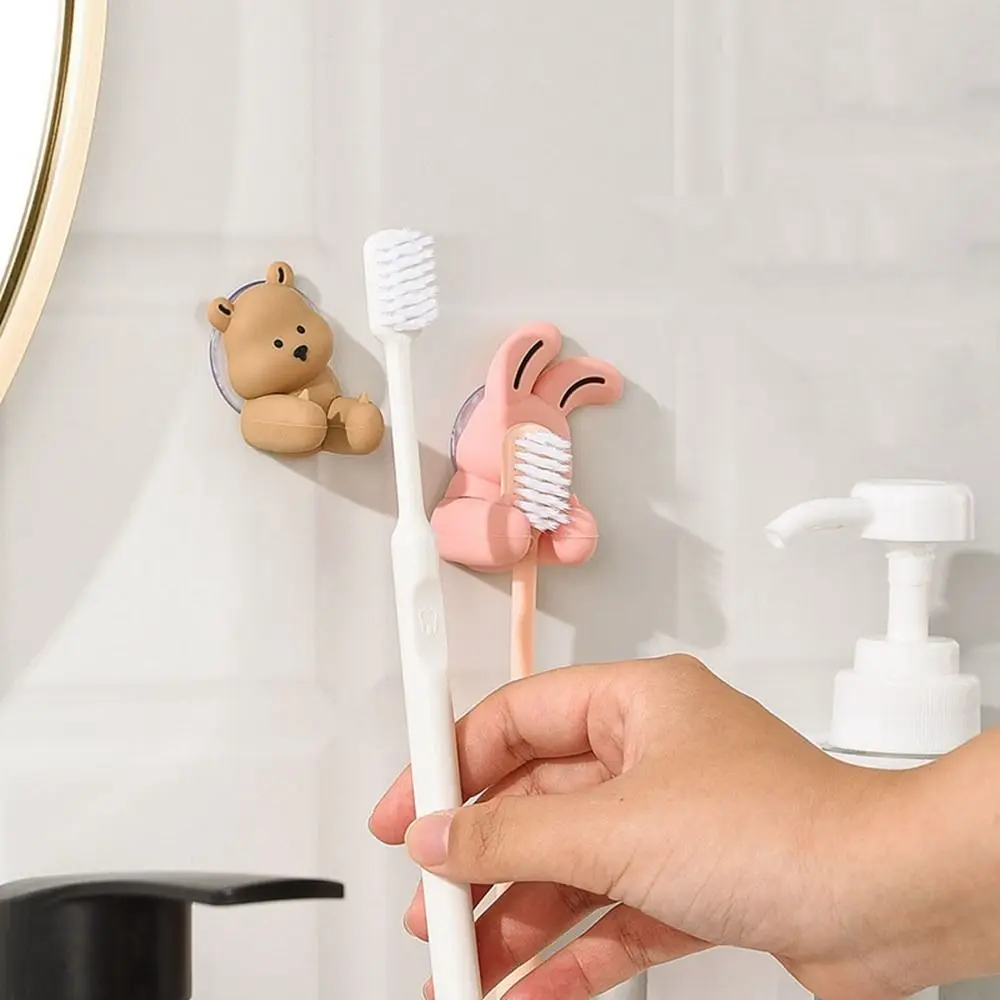 Silicone Bunny Toothbrush Holder Wall-mounted Cartoon Shaver Wire Storage Hook Suction Cup Rabbit Bear Toothbrush Holder