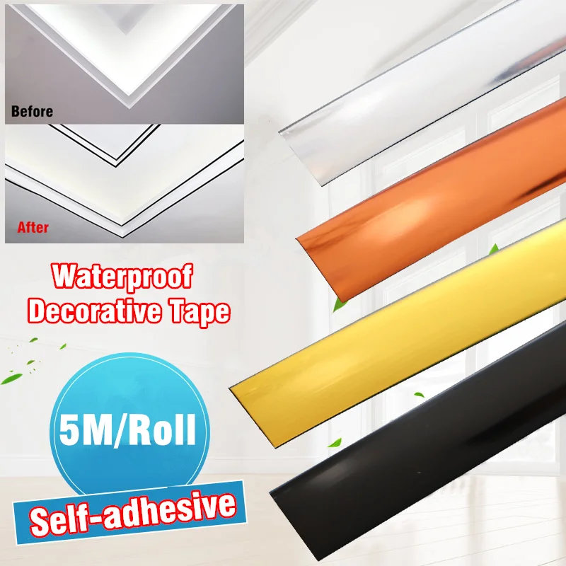 

5M New Self-adhesive Gold Tape Ceramic Tile Gap Stickers Waterproof Frame Decoration Lines for Background Wall Decor Line Decal