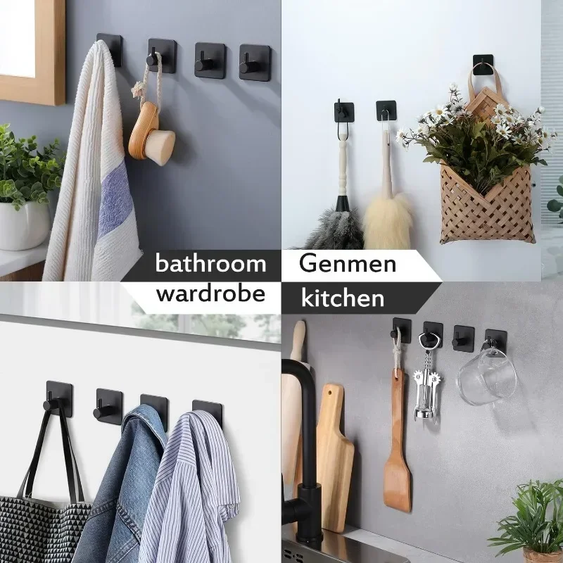 1/2/6 Stück Stark Klebende Wandhaken-Aufkleber, Kleiderhaken, Duschvorhang-Haken, Küchen- und Badezimmer-Handtuchhaken in Schwarz – Detail 9
