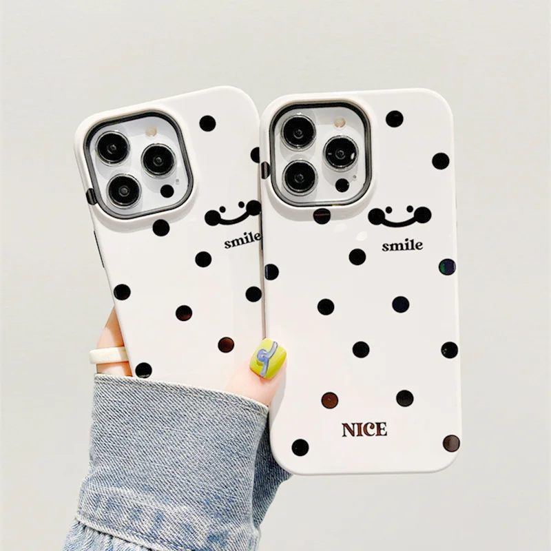 

INS Simple Dots Shockproof Phone Case For iPhone 15 14 15Pro Max 13 Pro 12 11 Creative 2-in-1 Soft Silicone Hard PC Back Cover