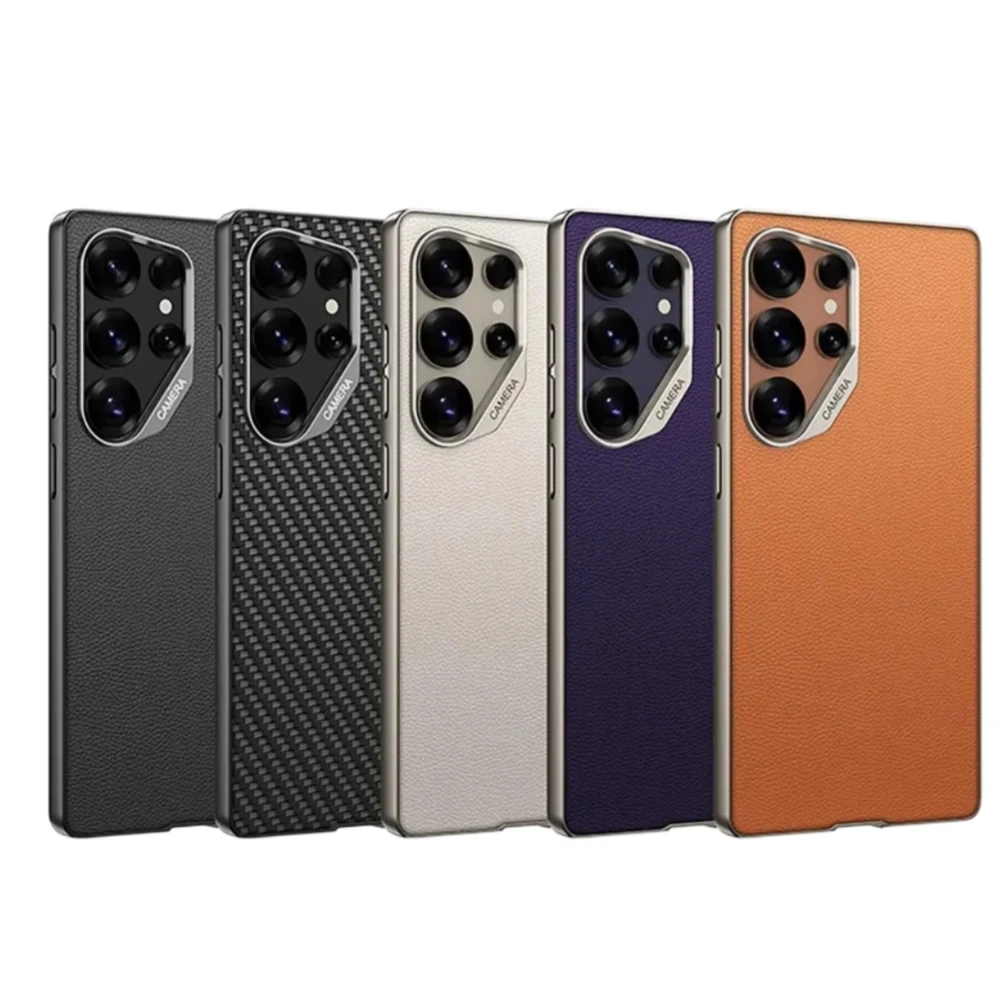 Premium Vegan Leather Slim Phone Case with Metal Lens Protector - High-End Anti-Scratch Cover