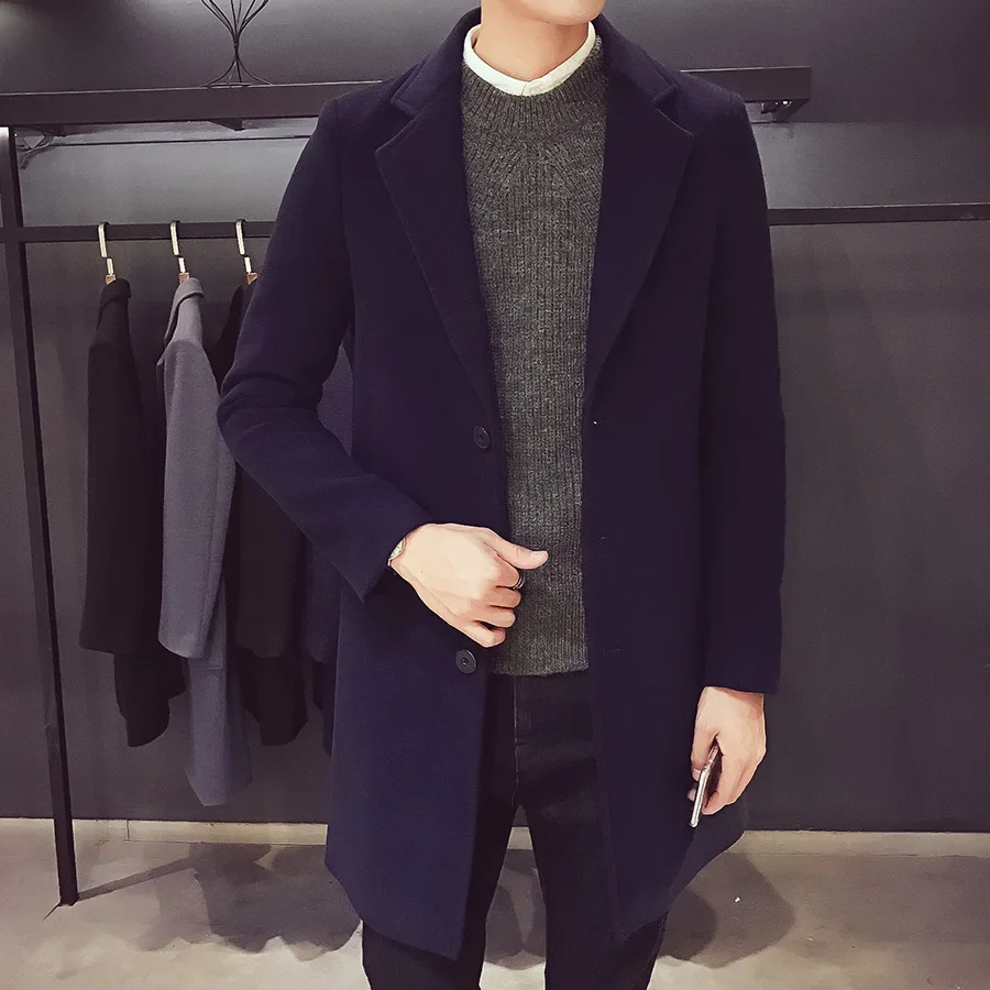 Fashion Men Wool & Blends Mens Casual Business Trench Coat Mens Leisure Overcoat Male Punk Style Blends Dust Coats Jackets