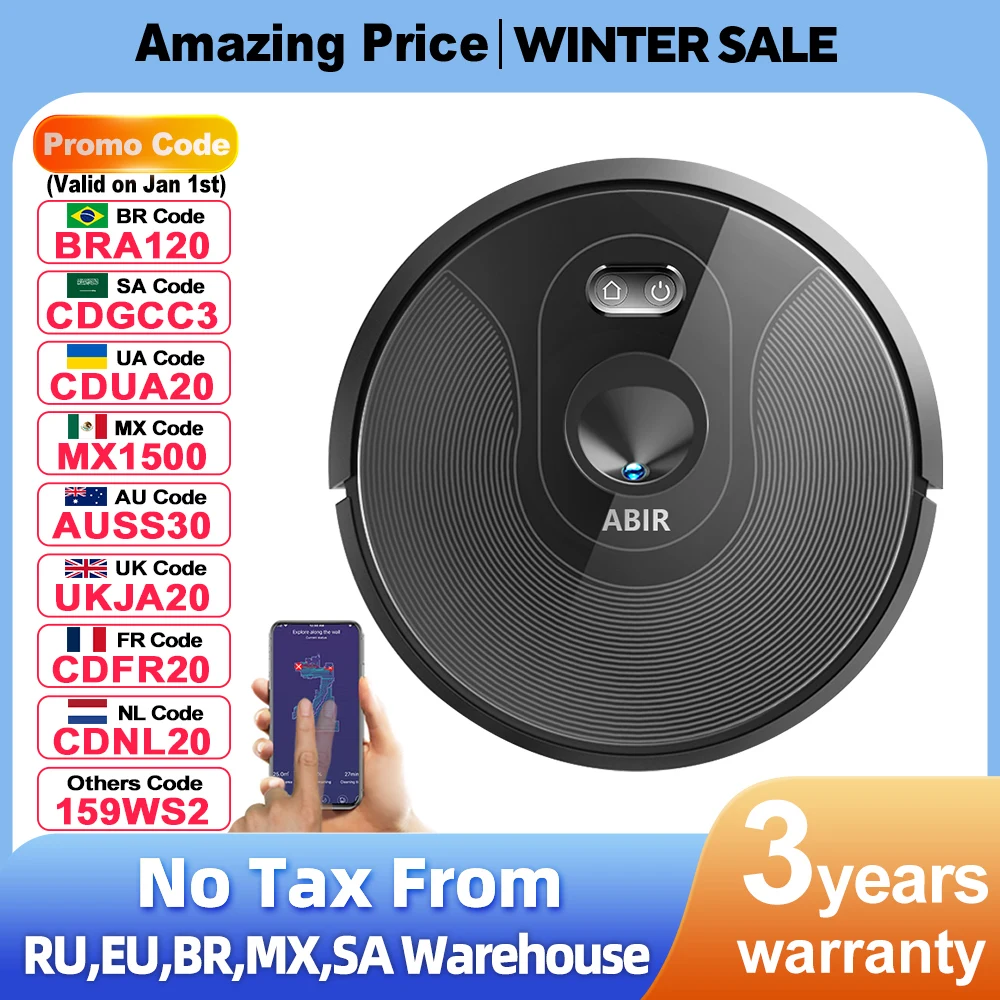 ABIR X6 Robot Vacuum Cleaner, Visual Navigation,APP Virtual Barrier,6000PA Suction,Smart Home Mop,Floor Carpet Washing Appliance