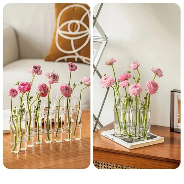 Hinged Flower Vase, Hydroponic Test Tube Vase, Flower Arranging Container,  Plant Display Holder Set, Table Centerpieces Vase With Brush And S Hooks