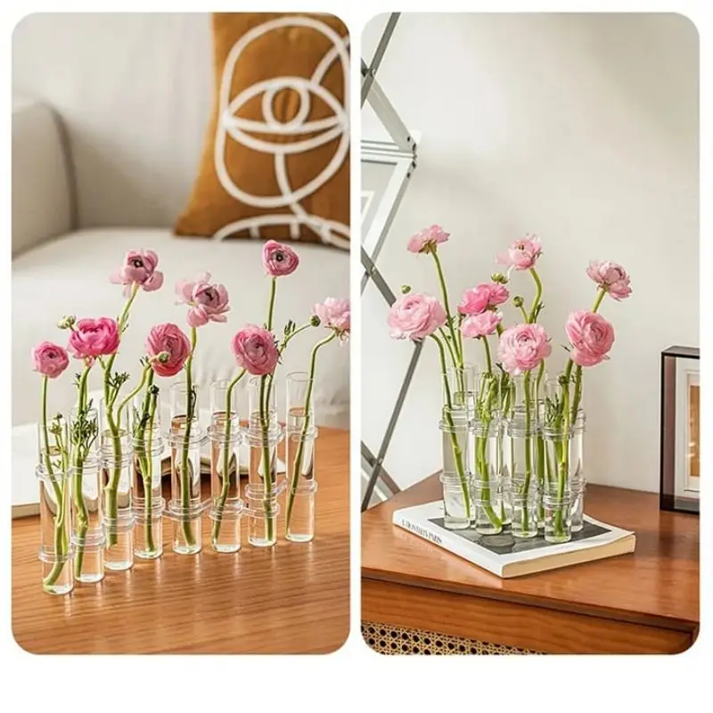 Hinged Flower Glass Vase Clear Test Tubes Flower Pot Floral Hydroponic  Container Living Room Office Dining Table Floral Decor - AliExpress