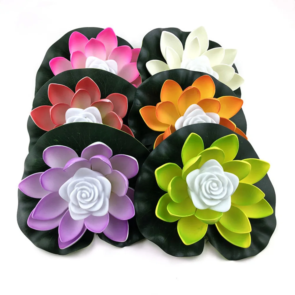 LED Artificial Waterproof Lotus Floating Pond Pool Lamp 18cm Prayer and Wishing Lantern Landscape Fountain Decoration artificial lotus plant