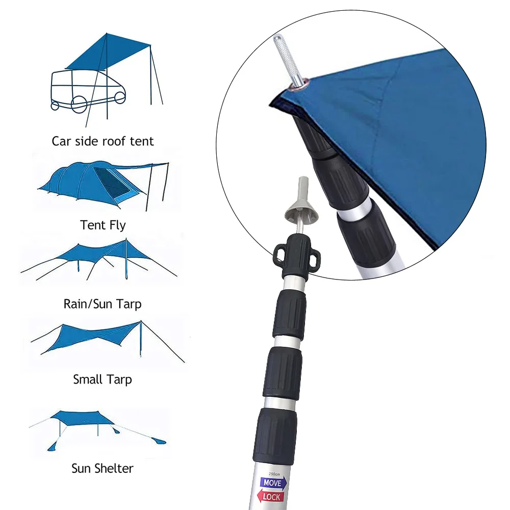 Sunshade Tent 100In Outdoor Large Canopy Tent Pole Aluminum Alloy Ultralight Portable Camping Awning Support Camping Telescopic