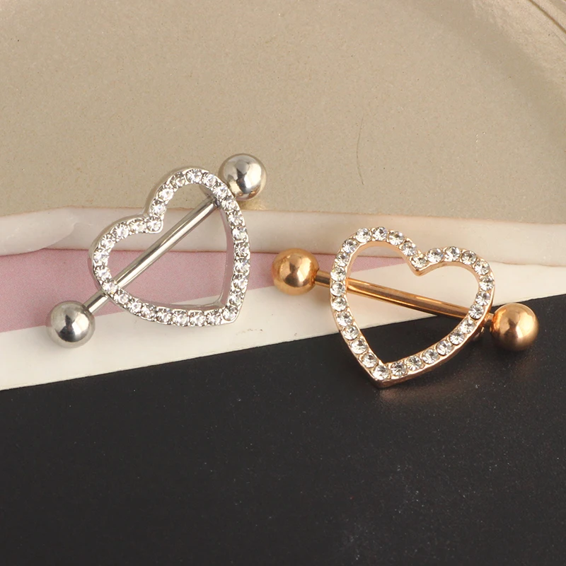 14G Dainty CZ Love Heart Nipple Rings Tongue Ring Surgical Steel Nipple Rings Piercing Women Barbells 5/8"(16mm)body jewelry