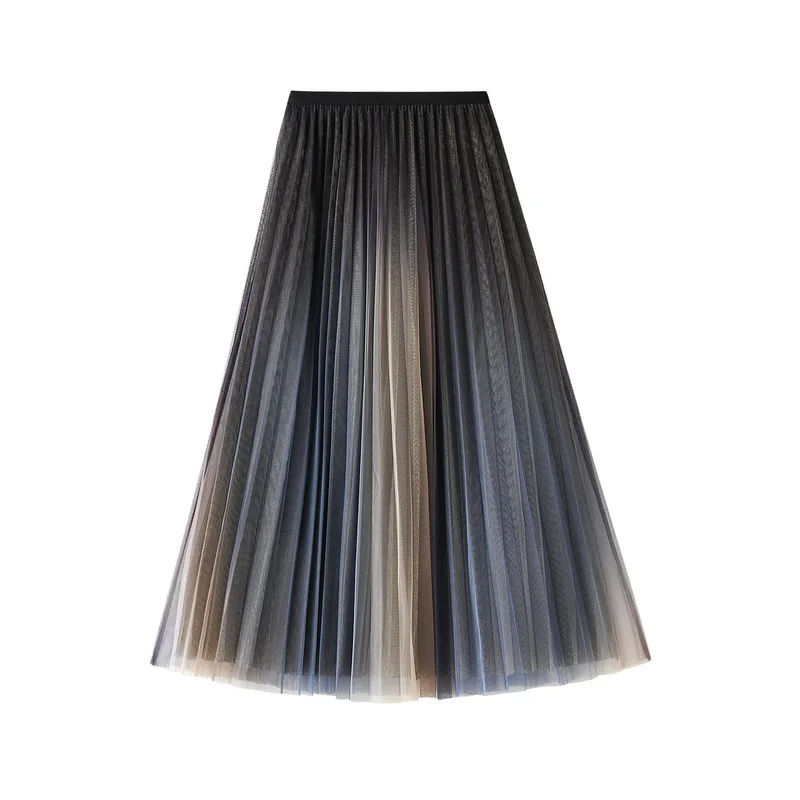 New In Women's High Waist Mesh Gradient Color Mid Long Skirt Female Spring Summer Korean Sweet Style Elegant Tulle Skirts 2