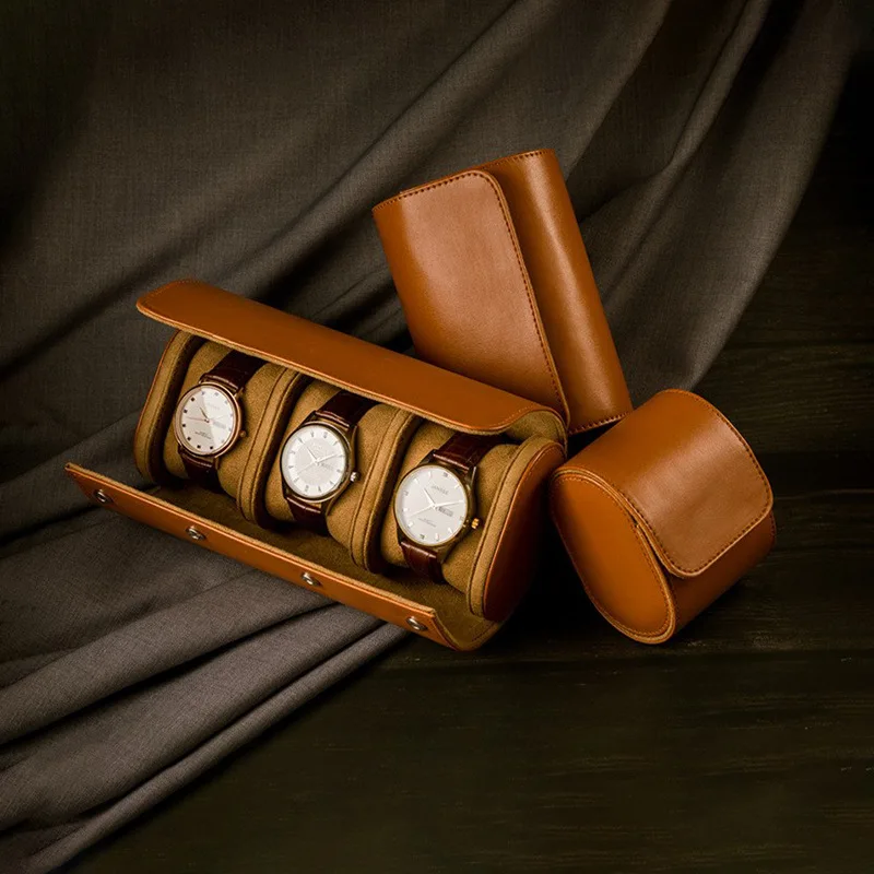 Fashion Casual Multi-Color Leather Watch Box with 3 Slots - Portable Dustproof Travel Storage