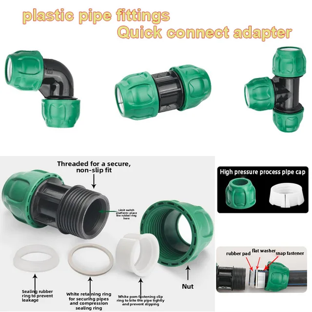 ข้อต่อท่อแบบเร็ว 2 ชิ้น ข้อต่อสามทางเสริมแรง สำหรับการชลประทานทางการเกษตร ท่อประปาในครัวเรือน ข้อต่อท่อสวน ขนาด 1/2 นิ้ว 3/4 นิ้ว 1 นิ้ว 1