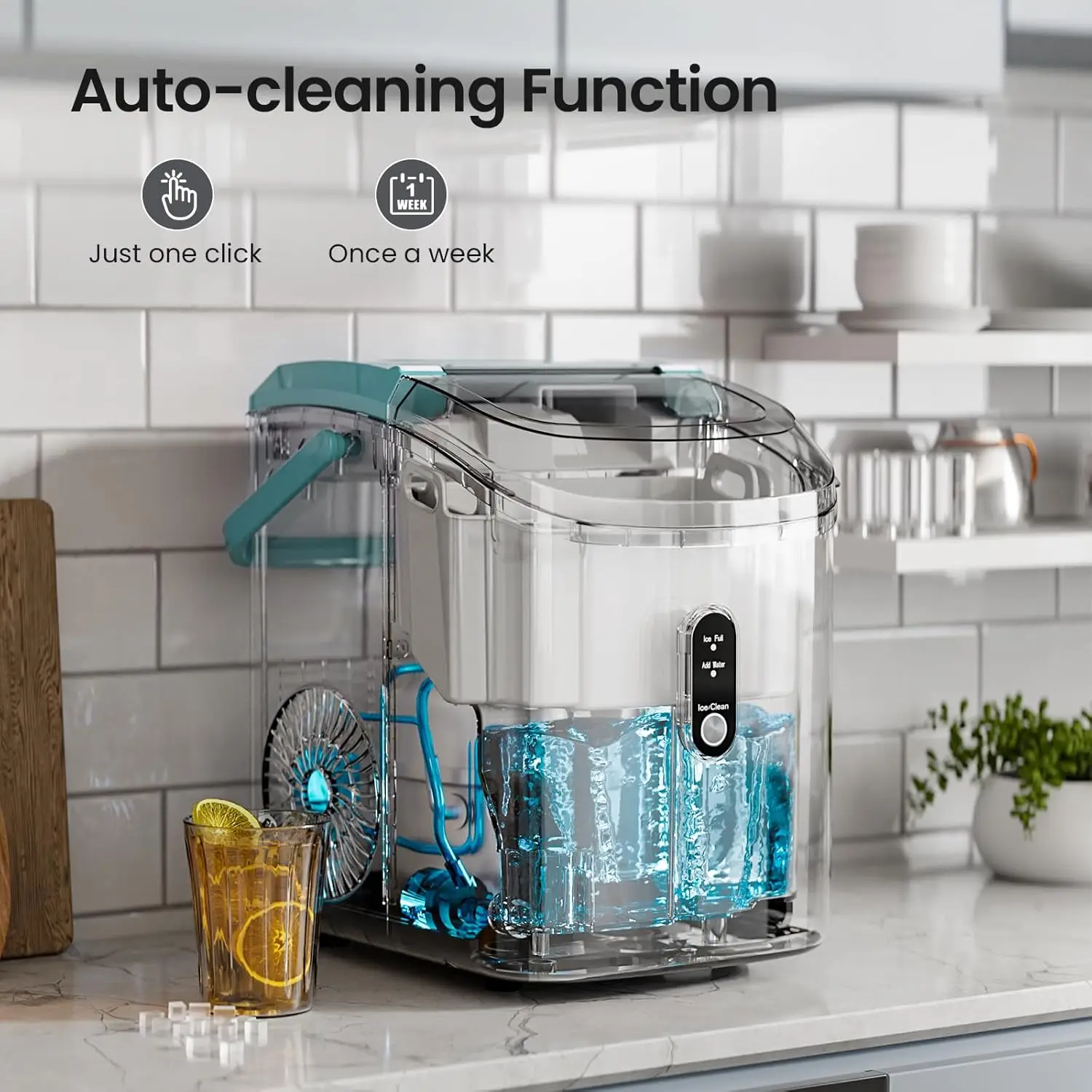 Nugget Ice Maker Countertop,35lbs/24H,Portable Pebble Ice Machine with Handle,Self-Cleaning Function,Pellet Maker for Home