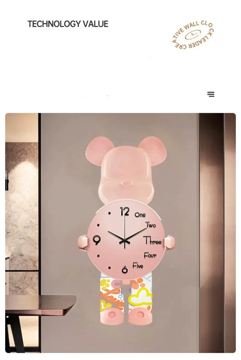 Description Picture 3 of itemAesthetic Bear Wall Clocks Unique Violent Bear Watch Fashion Silent Wall-clock Luxury Living Room Decoration Interior Wall Clock