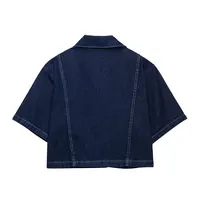 DUOPERI Women Fashion 2 Piece Sets Denim Navy Blue Short Sleeves Shirts & Casual Skirt Skort  Female Chic Shorts Sets - Image 3