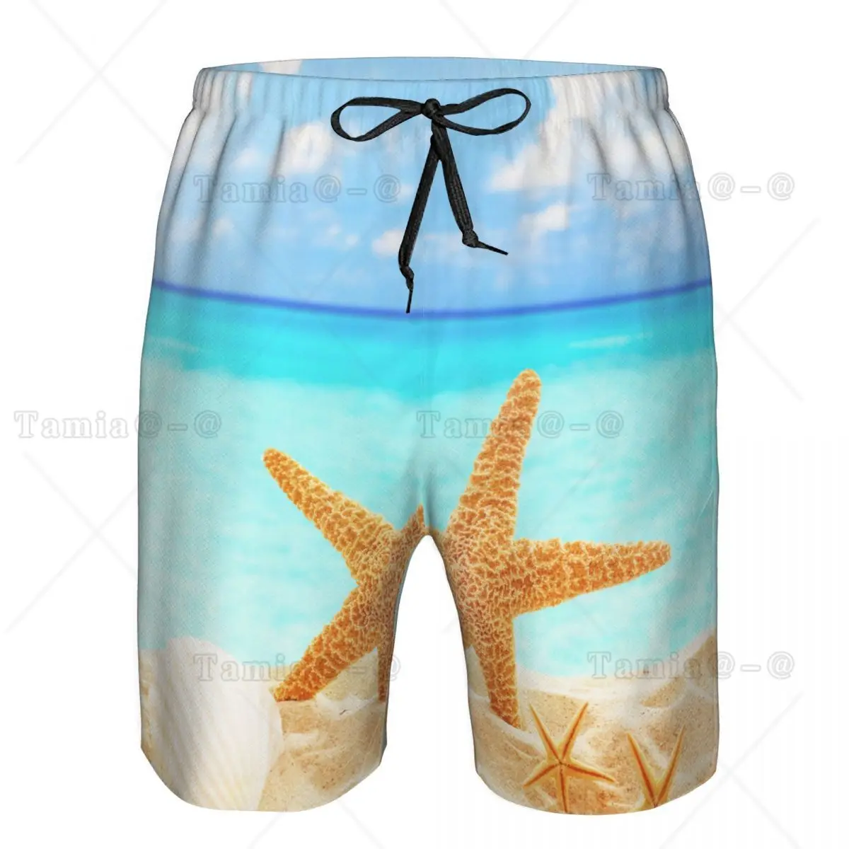 

Men Beach Short Quick-drying Swimming Trunk Starfish And Shells On Sandy Beach Swimwear Swimsuit Bathing Shorts