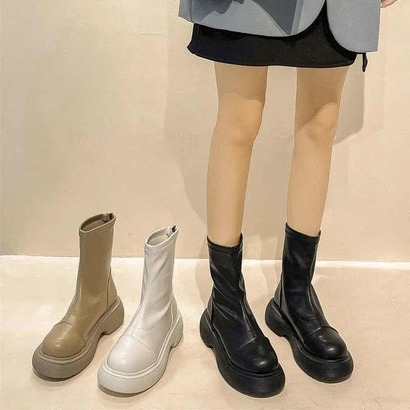 

New Fashion Chelsea Short Boots Women's Shoes Slim Platform Ankle Boots Comfortable Back Zipper Round Toe Women Boot Ladies Shoe