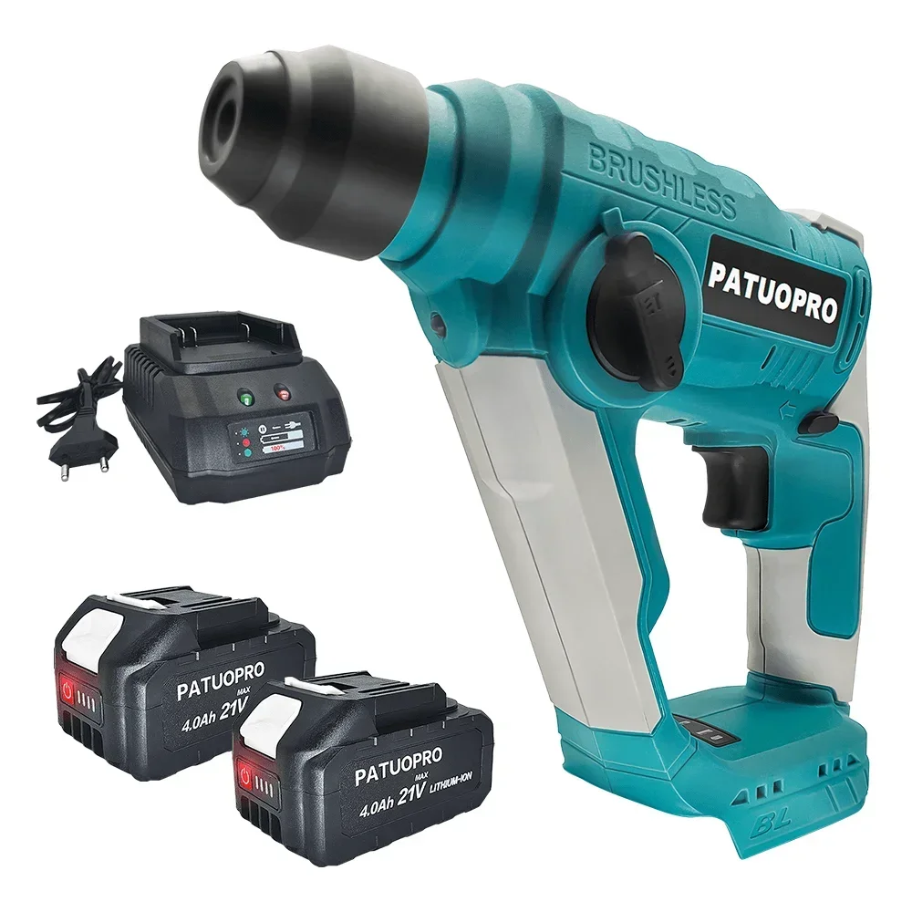 PATUOPRO Electric Cordless Rotary Hammer Drill, Brushless Rechargeable 20MM Home Repair Power Tools For Makita 18V Battery