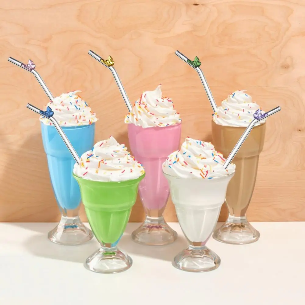 15cm Glass Straw Colorful Butterfly Design Straw Heat-Resistant Transparent Borosilicate Straws Cute Decor For Smoothies Juice