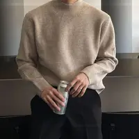 Autumn Winter Fashion Half High Collar Long Sleeve Solid Pullovers Men's Clothing Korean Bottoming Shirt All-match Knitting Tops 1