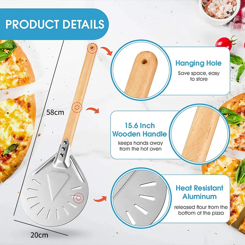 Aluminum Pizza Shovel Peel Lifter Tools Non Slip Wooden Handle Cake Bread Paddle Cheese Cutter Baking Turner Accessorie pizza peel pizza bakeware