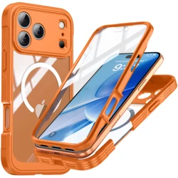 Vibrant Magnetic Shockproof & Dustproof Transparent Phone Case for iPhone 17 (Orange)