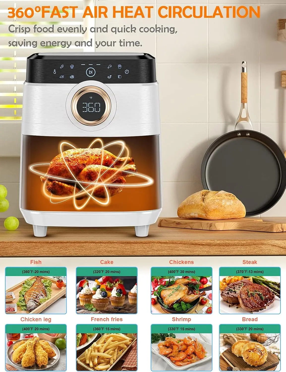 Airfryer Oven 8QT Large 1700W 8-in-1 with Touch Screen Air Fryers Dishwasher Safe Nonstick Basket Freidora de 2