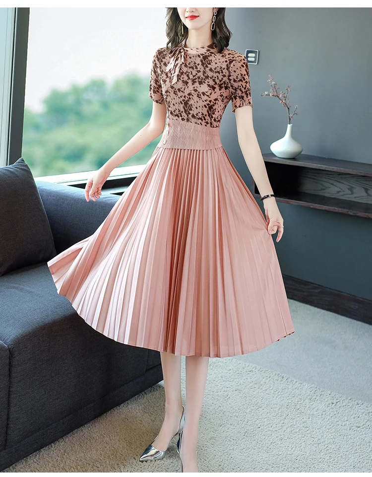 Verão Rosa Floral Retalhos Midi Vestido Plissado Feminino Preto Coreano Vintage Hepburn Vestido 2023 Coreano Elegante Bodycon Vestido de Festa 26 Computers e Electronics