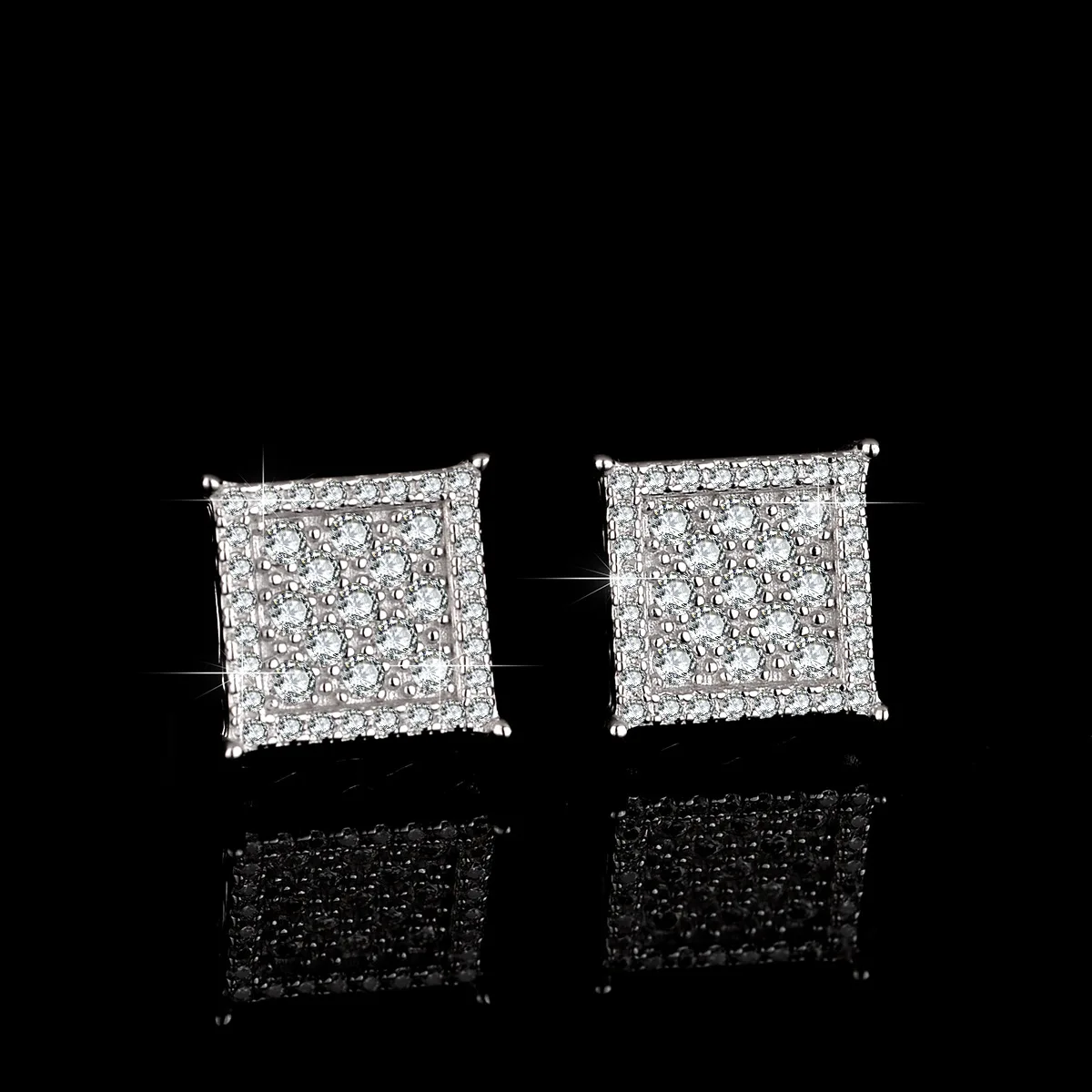 

18K gold moissanite earrings women's earrings geometric square PT950 platinum D color VVS1 diamond earrings gift for girlfriend