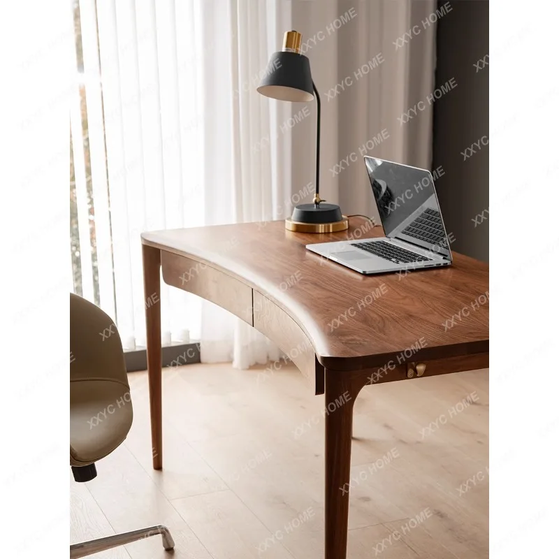 Black Walnut Solid Wood Desk Light Luxury Curved Home Study Modern Minimalist Office Computer Desk