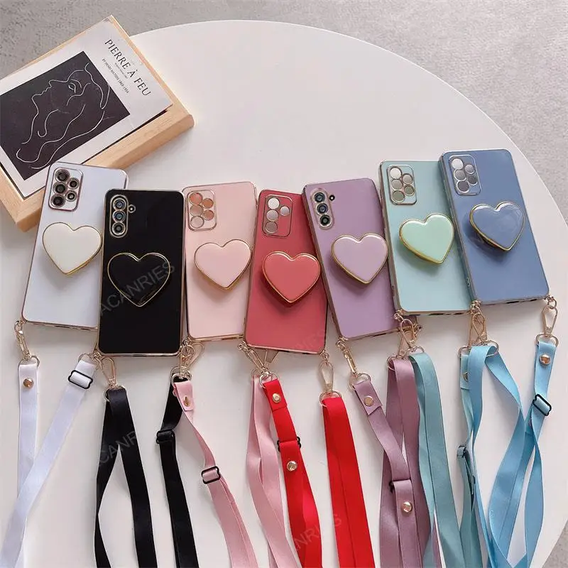 Elegant Love Heart Holder Crossbody Lanyard Case in Plating Finish