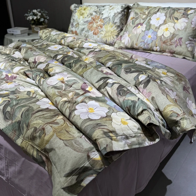 4Pcs Vintage Oil Printing Style Luxury Bedding Set 1000TC Egyptian Cotton Duvet Cover Set Bed Sheet/Fitted Sheet Pillowcases 5