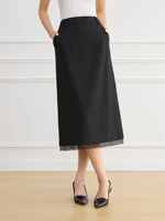 FSLE French Hepburn Style Straight Long Elegant Skirt for Women 2025 Spring New Design All-match Skirt Office Lady 25FS11072