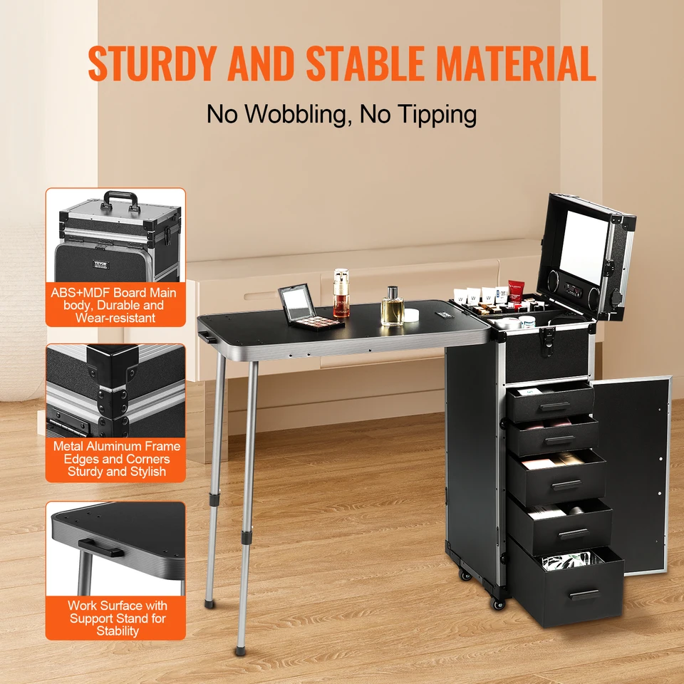 VEVOR Professional Makeup Rolling Train Case Organizer