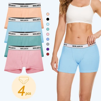 Molasus 4 Inch Inseam Women’s Trunks Underwear Soft Stretch Cotton Boxer Briefs Ladies Anti Chafing Boy Shorts Panties Plus Size