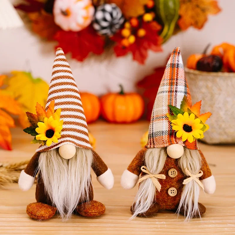 Thanksgiving Gnome Decorations – Fall Harvest Maple Pumpkin Gnomes for Table, Tiered Tray & Home Décor 3