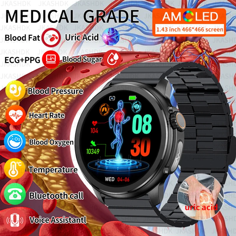 2024 Ai Medical Diagnosi Smart Watch Bluetooth Call Blood Sugar Blood Lipid Monitor Dell'Acido Urico Hrv Ecg Smartwatch Per Uomo Donna