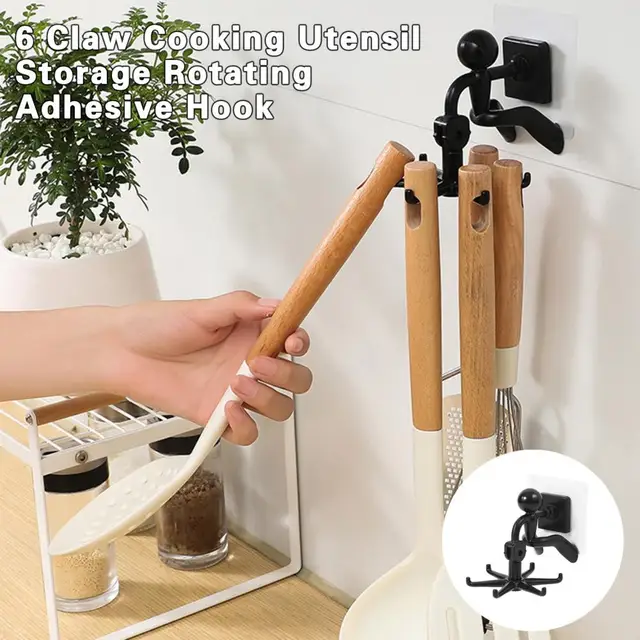 1 Beállított Függőhorog Lyukasztás Ingyenes 360 Fokos Forgás Traceless 6 Karom Főző Edény Tároló Forgó Ragasztóhorog Napi Használat - Image 3
